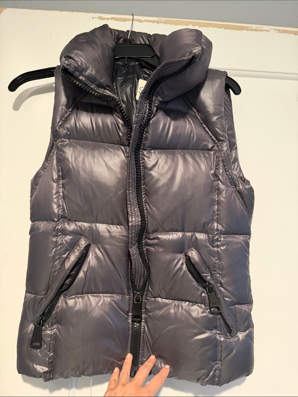 SAM. Women's Metallic Gray Quilted Puffer Vest